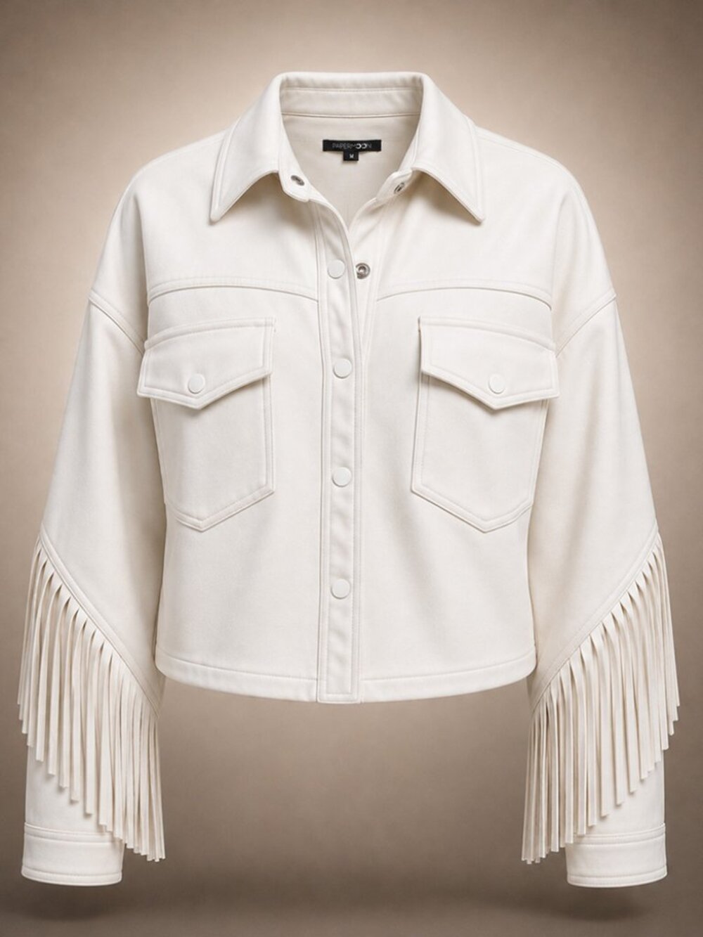 PaperMoon Women's White Fringe Cropped Western Jacket Shacket
